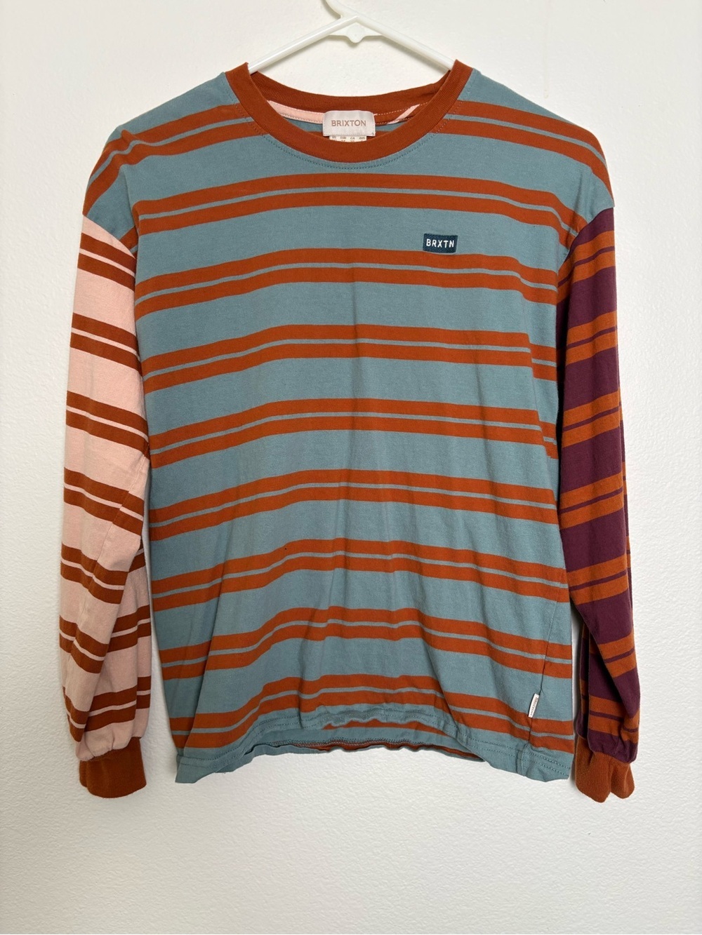 Brixton Striped Long Sleeve Crewneck in Teal, Rust, Pink, and Purple Size XS
